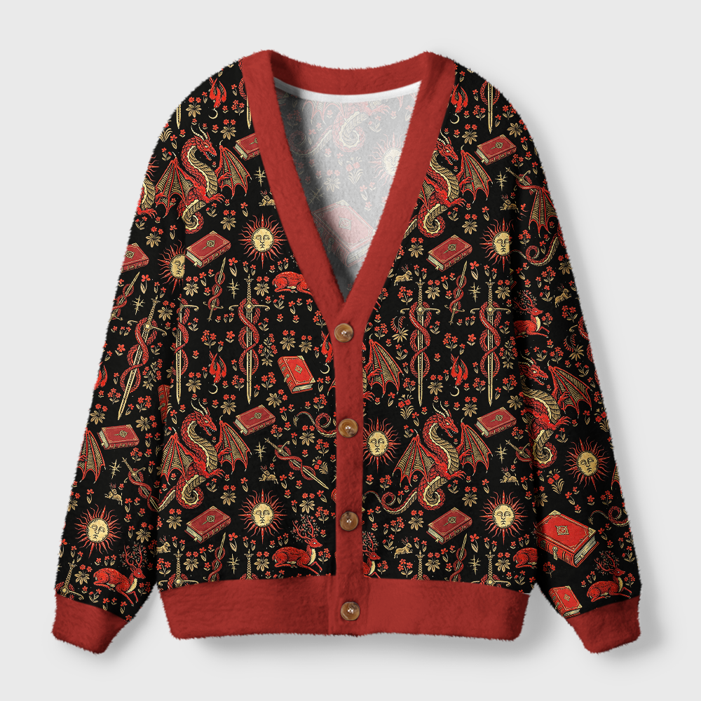 Pagewings Book Dragon Light Knit Unisex Cardigan Sweaters