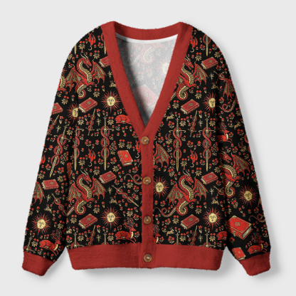 Pagewings Book Dragon Light Knit Unisex Cardigan Sweaters