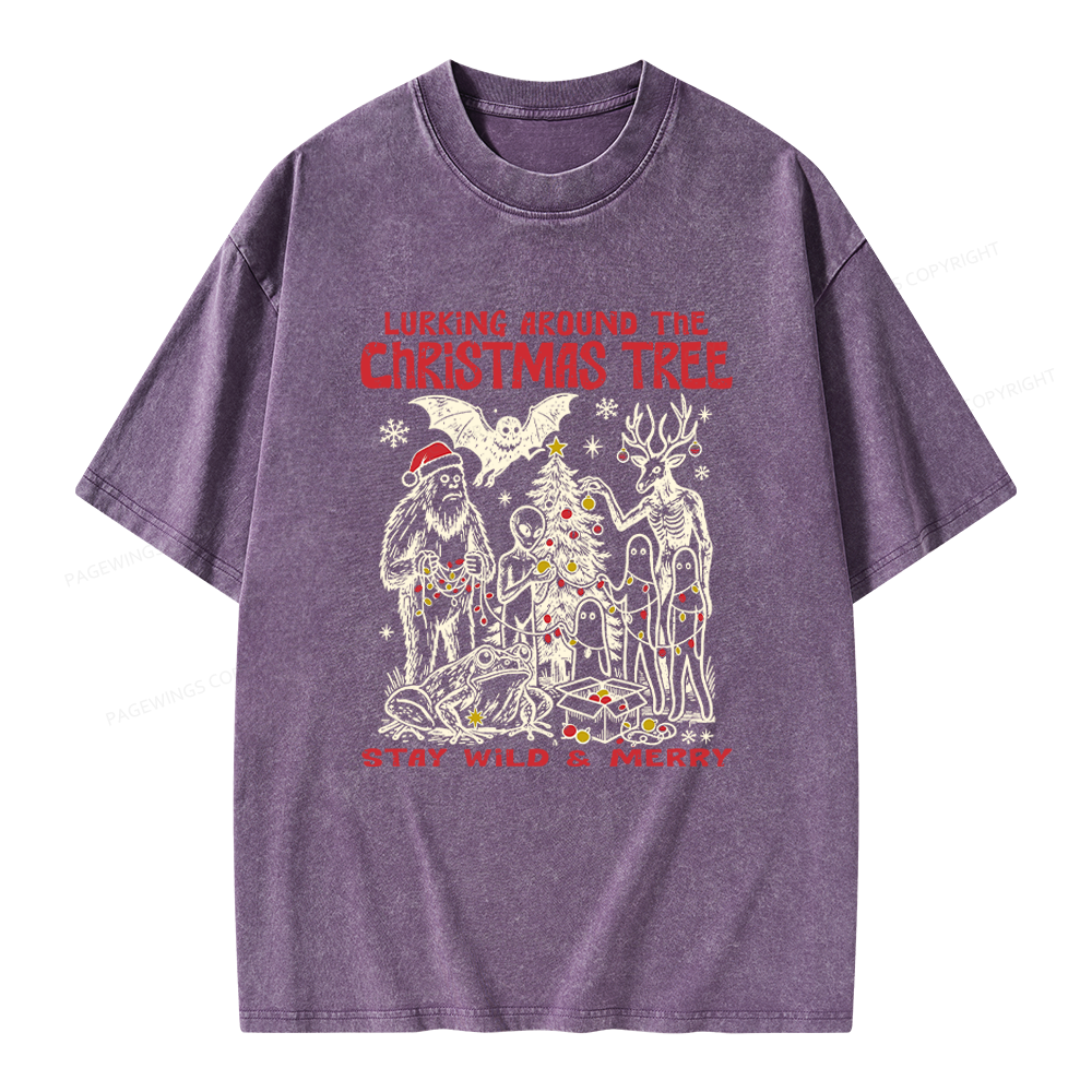 Pagewings Cryptid Creatures Christmas Unisex Washed T-shirt
