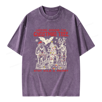 Pagewings Cryptid Creatures Christmas Unisex Washed T-shirt