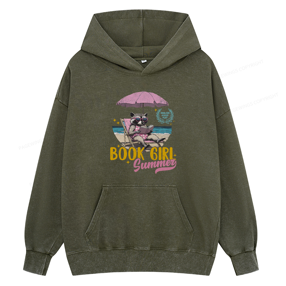 Pagewing Book Girl Summer Unisex Washed Hoodie