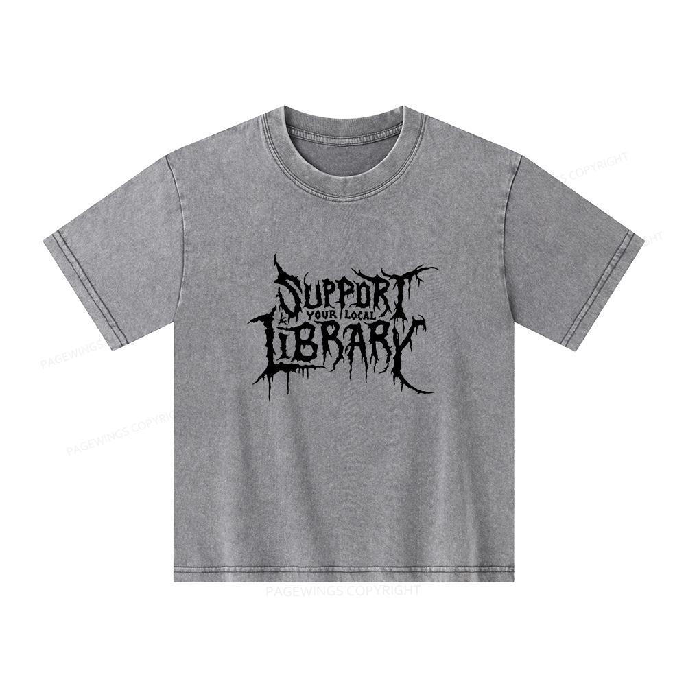 Pagewings Support Your Local Library Unisex Kids Washed T-shirt