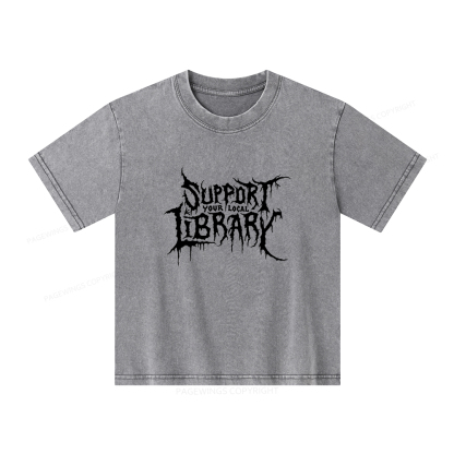 Pagewings Support Your Local Library Unisex Kids Washed T-shirt
