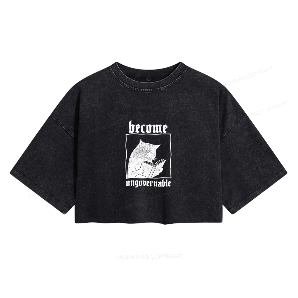 Pagewings Become Ungovernable Women's Washed Cropped T-shirt