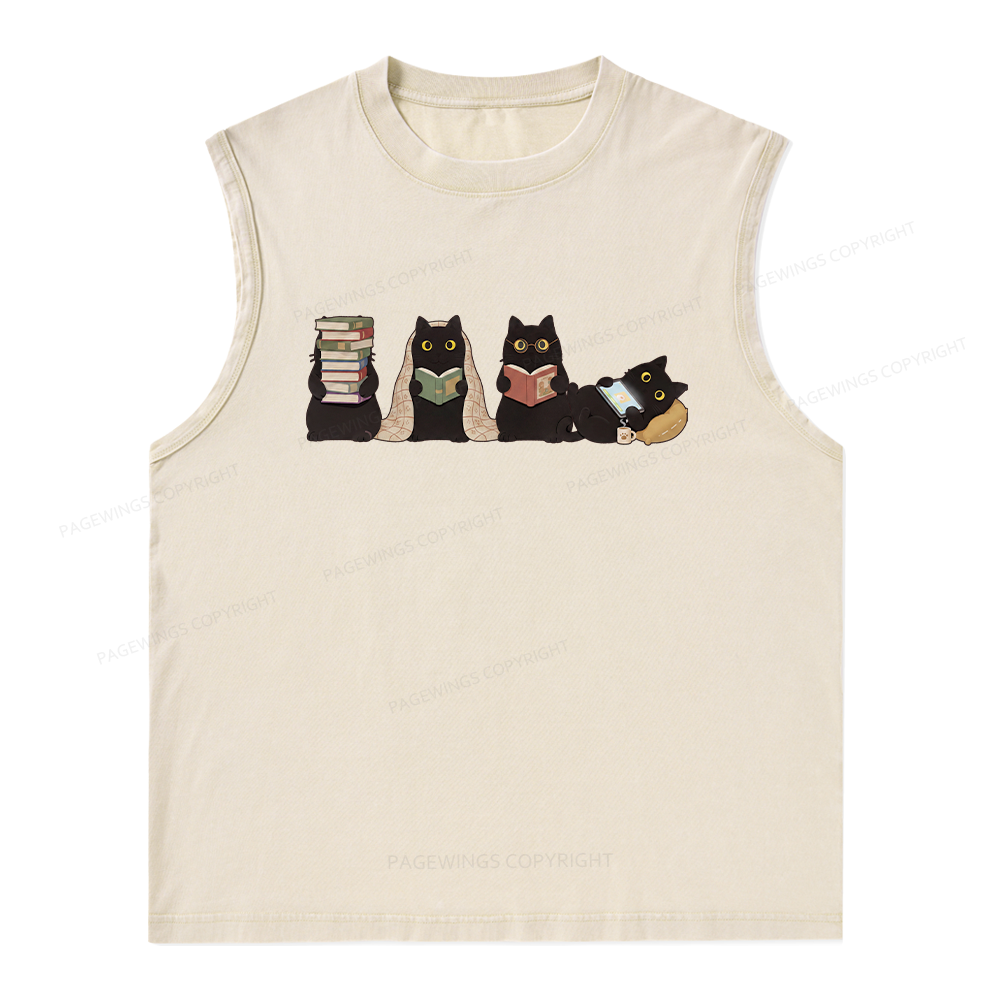 Pagewings Black Cats Reading Unisex Washed T-shirt Unisex Washed Tank Top