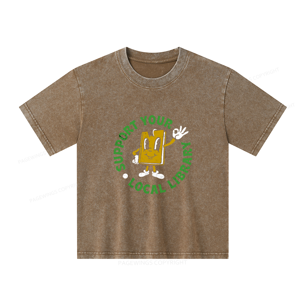 Pagewings Support Your Local Library Adult Unisex Kids Washed T-shirt