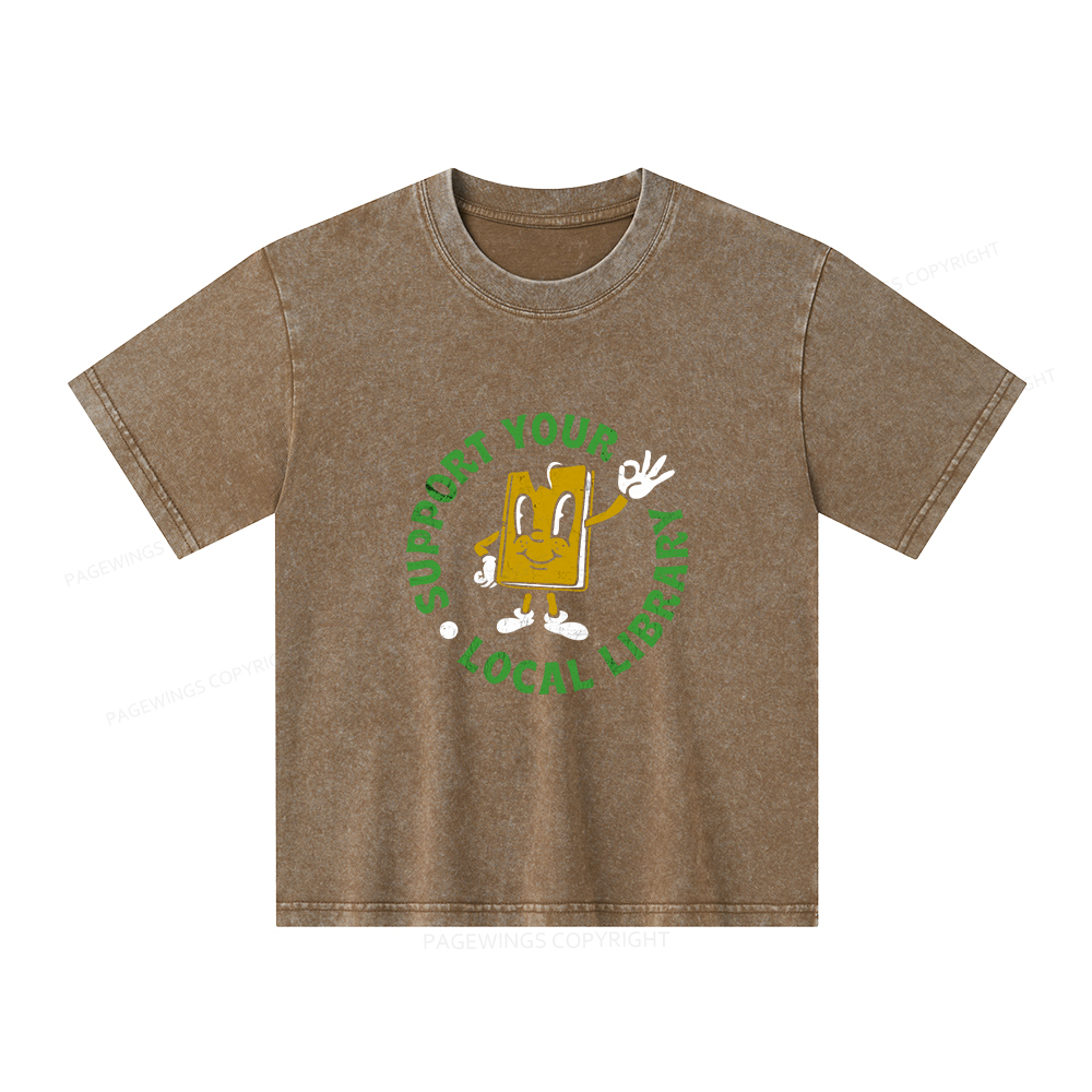 Pagewings Support Your Local Library Adult Unisex Kids Washed T-shirt