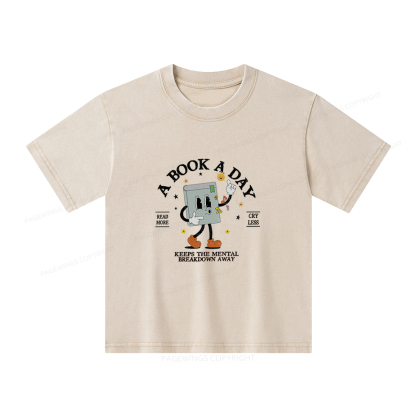 Pagewings A Book A Day Keep The Mental Breakdown Away Unisex Kids Washed T-shirt