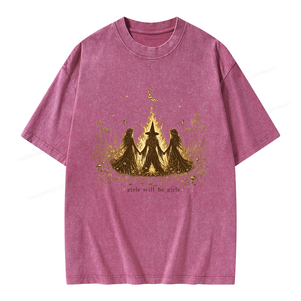Pagewings Girls Will Be Girls Unisex Washed T-shirt