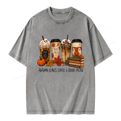 Pagewings Halloween Coffee Books Unisex Washed T-shirt