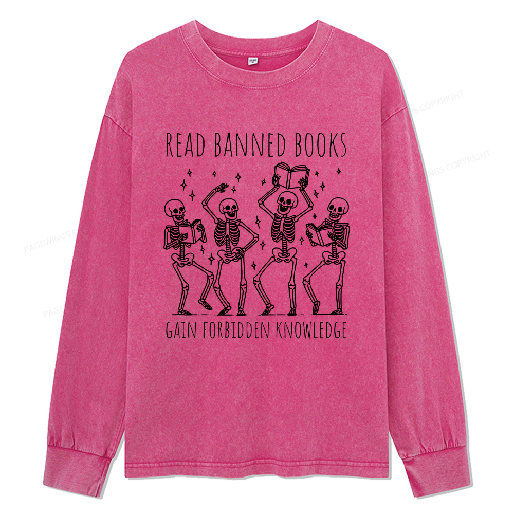 Pagewings Reading Books Tee Book Lover Gift Unisex Washed Long Sleeve T-shirt