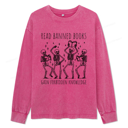 Pagewings Reading Books Tee Book Lover Gift Unisex Washed Long Sleeve T-shirt