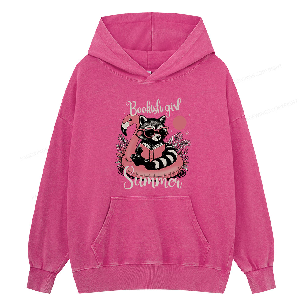 Pagewings Feral Bookish Girl Summer Unisex Washed Hoodie