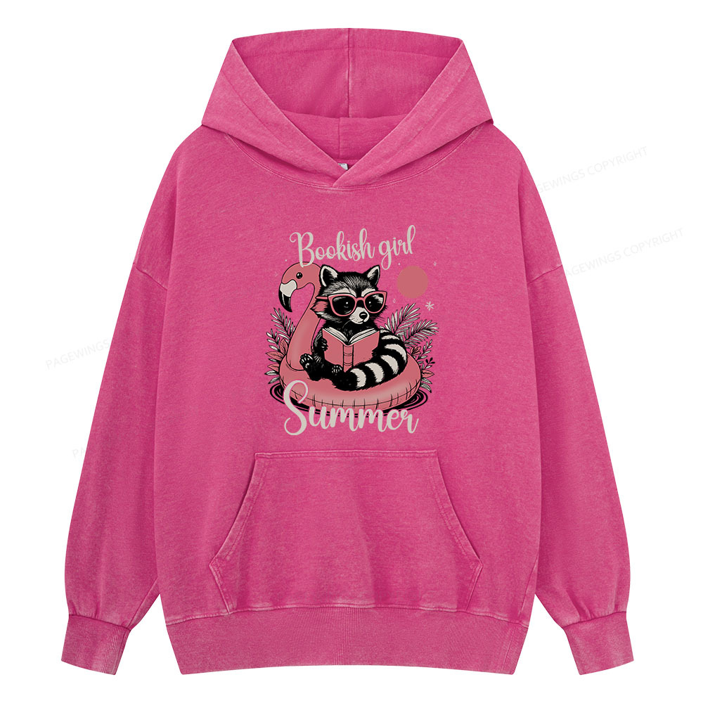 Pagewings Feral Bookish Girl Summer Unisex Washed Hoodie