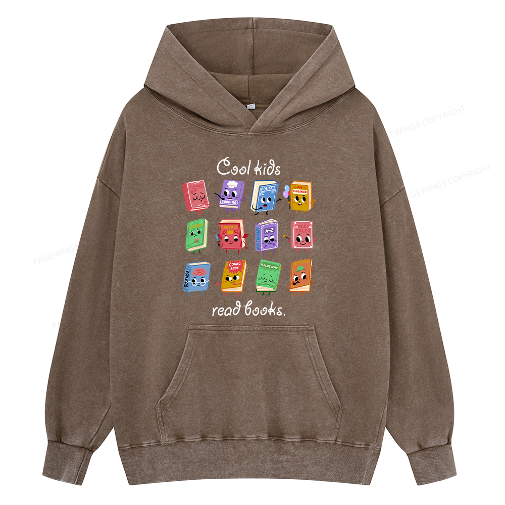 Pagewings Cool Kids Read Books Unisex Washed Hoodie