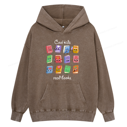 Pagewings Cool Kids Read Books Unisex Washed Hoodie