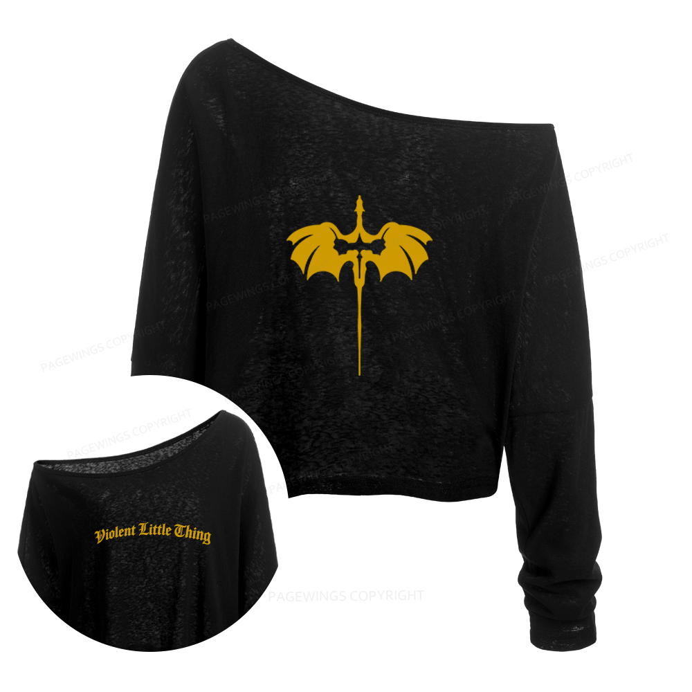 Pagewings Dragon Book Lover Slouchy Long Sleeve Off Shoulder T-shirt