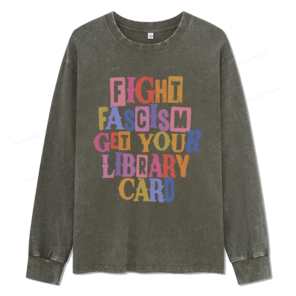 Pagewings Get Your Library Card Unisex Washed Long Sleeve T-shirt