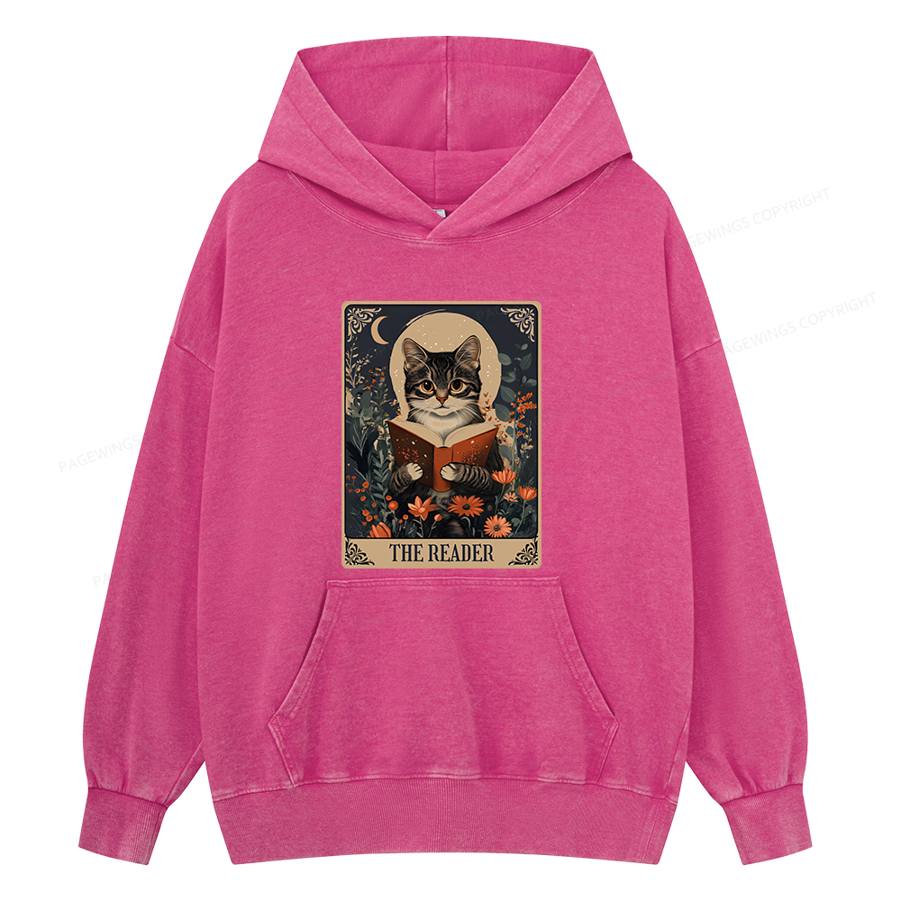 Pagewings The Reader Tarot Card Cat Unisex Washed Hoodie