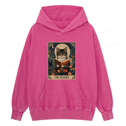 Pagewings The Reader Tarot Card Cat Unisex Washed Hoodie