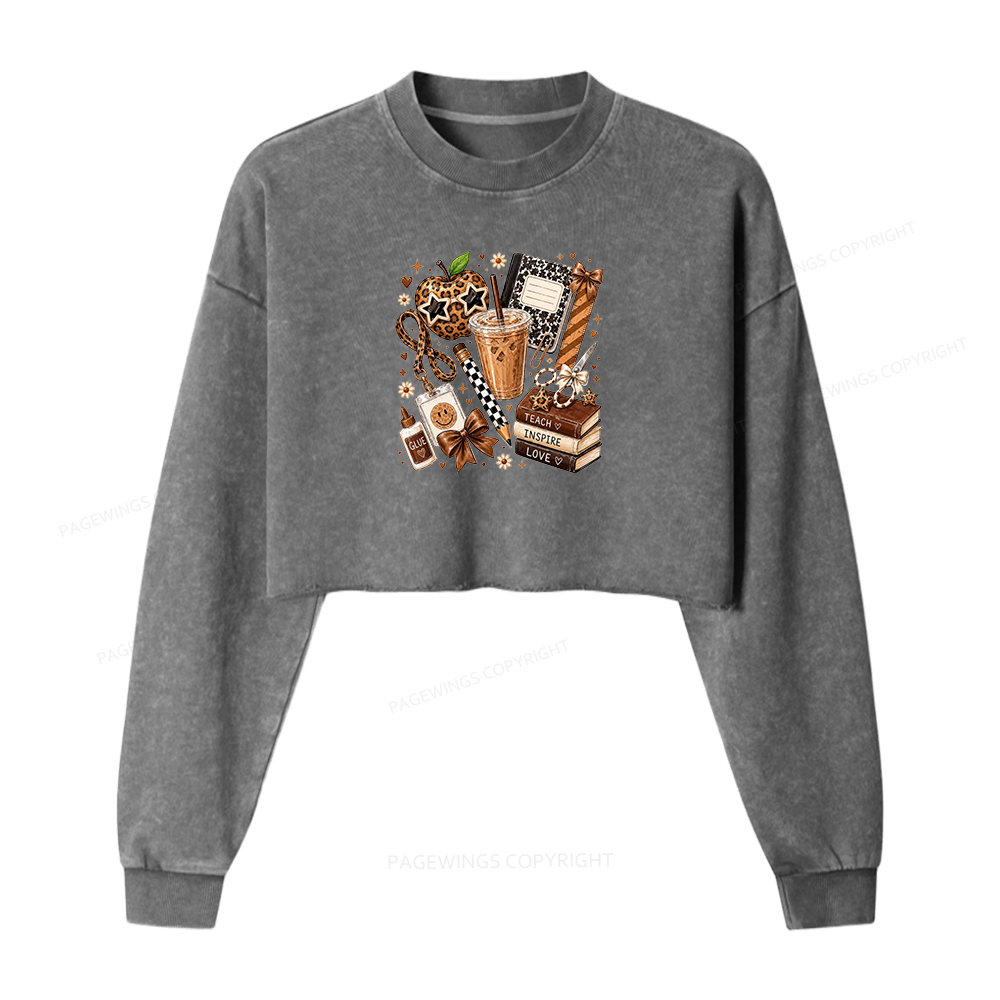 Pagewing Leopard Teacher Book Washed Crop Sweatshirt