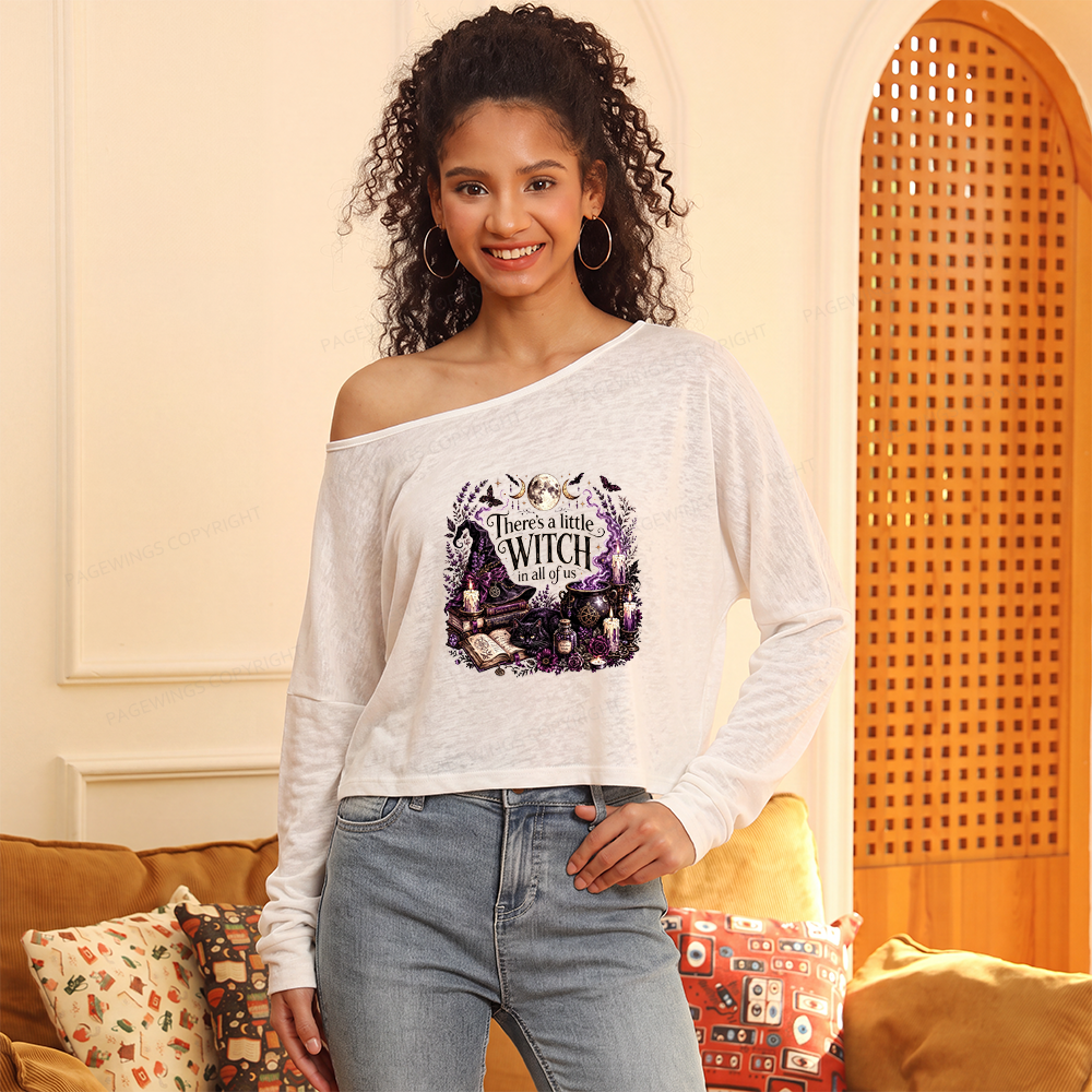 Pagewings Mystical Witchy Slouchy Long Sleeve Off Shoulder T-shirt