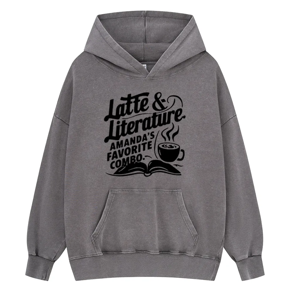 Pagewings Latte & Literature Amanda's Favorite Combo Unisex Washed Hoodie