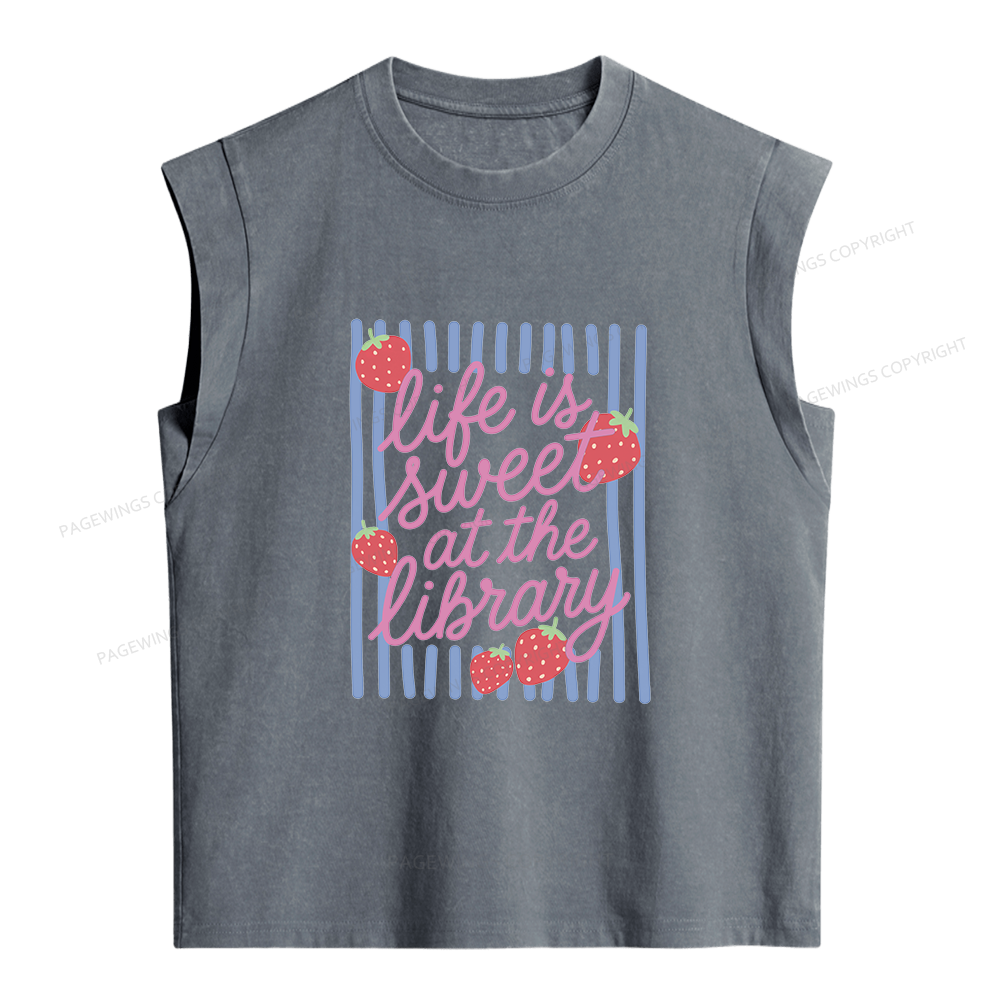 Pagewing Life Is Sweet At The Library Women's Washed Tank Top