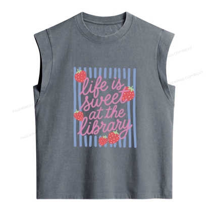 Pagewing Life Is Sweet At The Library Women's Washed Tank Top