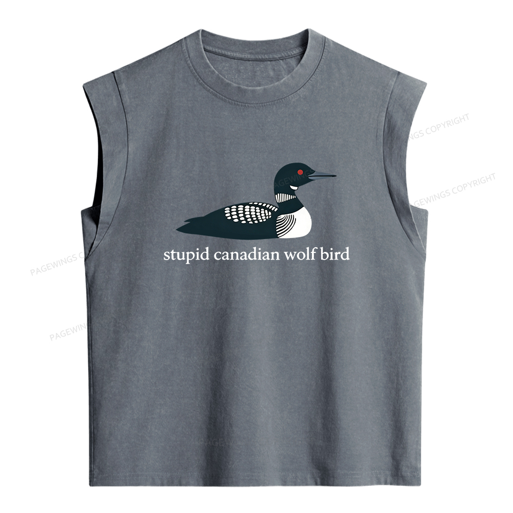 Pagewings Stupid Canadian Wolf Bird Women's Washed Tank Top
