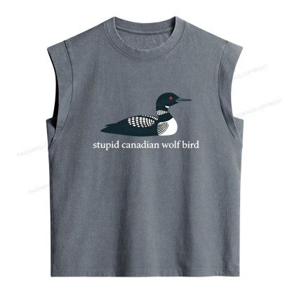 Pagewings Stupid Canadian Wolf Bird Women's Washed Tank Top