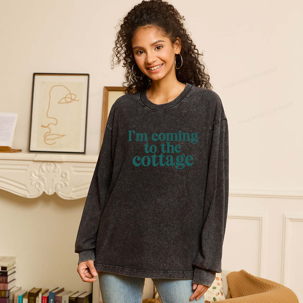 Pagewings I'm Coming To The Cottage Unisex Washed Long Sleeve T-shirt