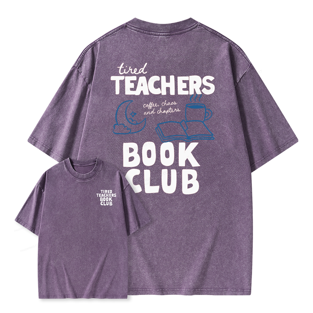 Pagewings Tired Teachers Book Club Unisex Washed T-shirt