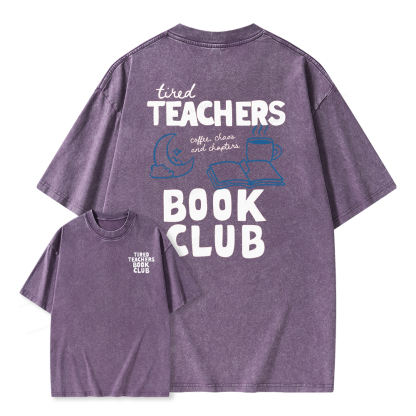 Pagewings Tired Teachers Book Club Unisex Washed T-shirt