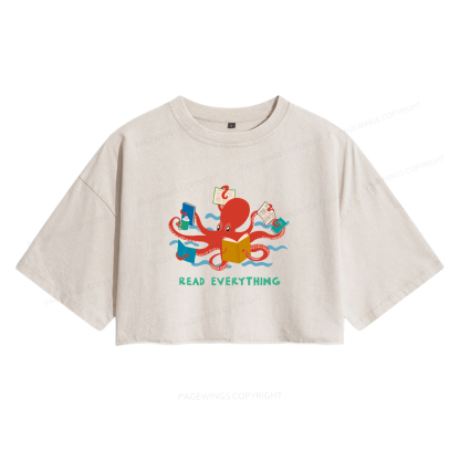 Pagewings Read Everything Women's Washed Cropped T-shirt