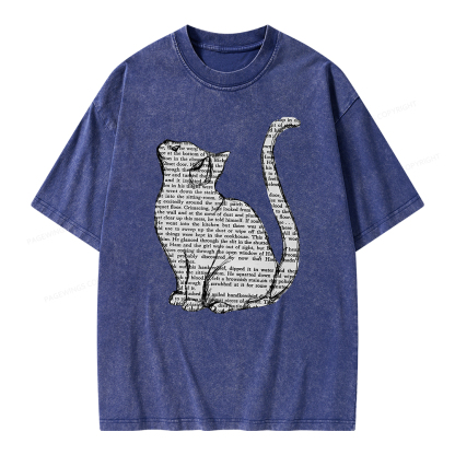 Pagewings Lots Of Books And Cute Cats Unisex Washed T-shirt