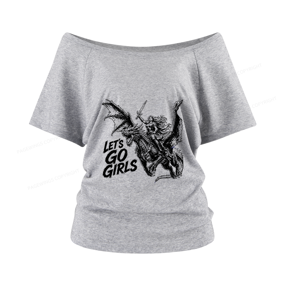 Pagewings Woman Dragon Rider Women Off Shoulder T-shirts
