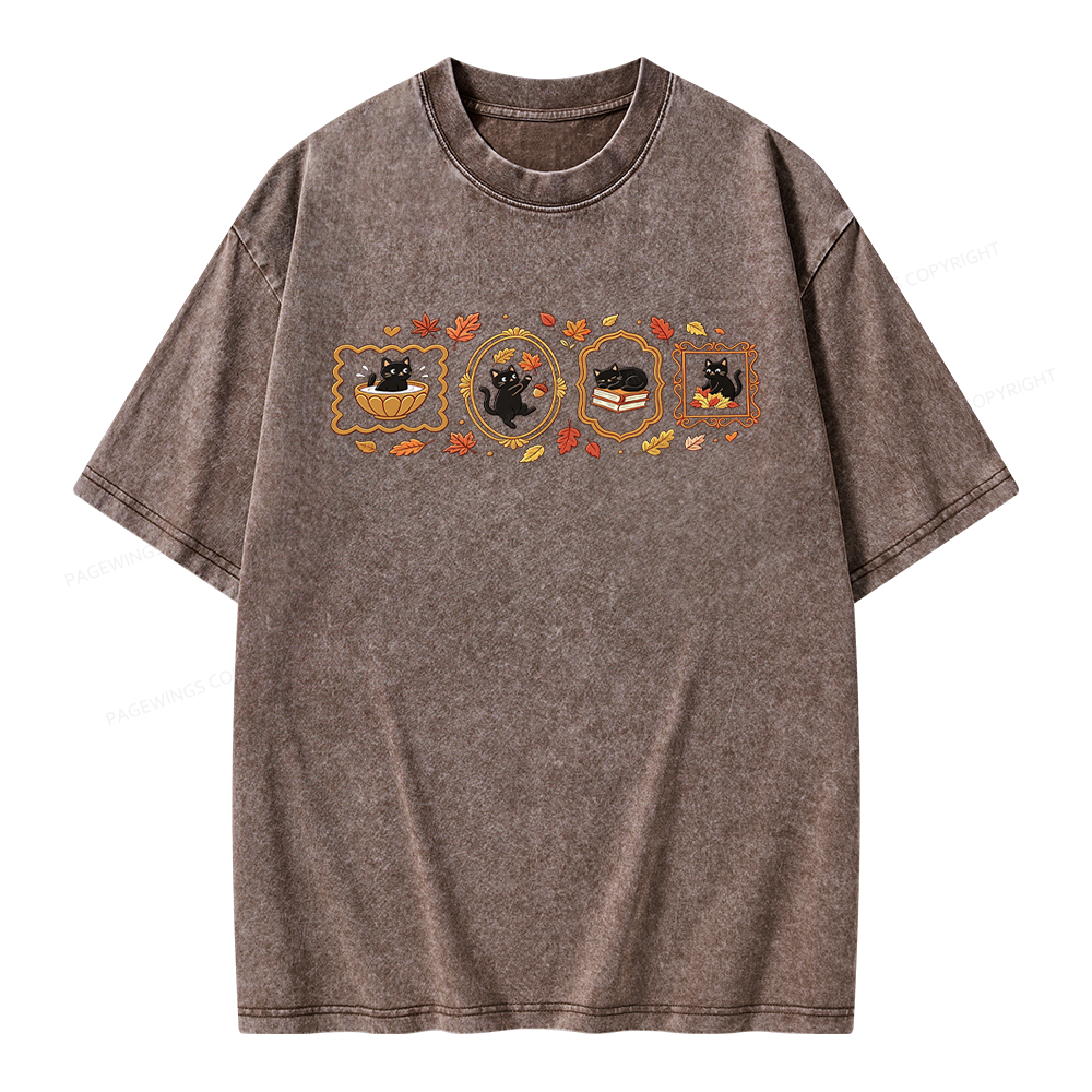 Pagewings Black Cat Pumpkin Unisex Washed T-shirt