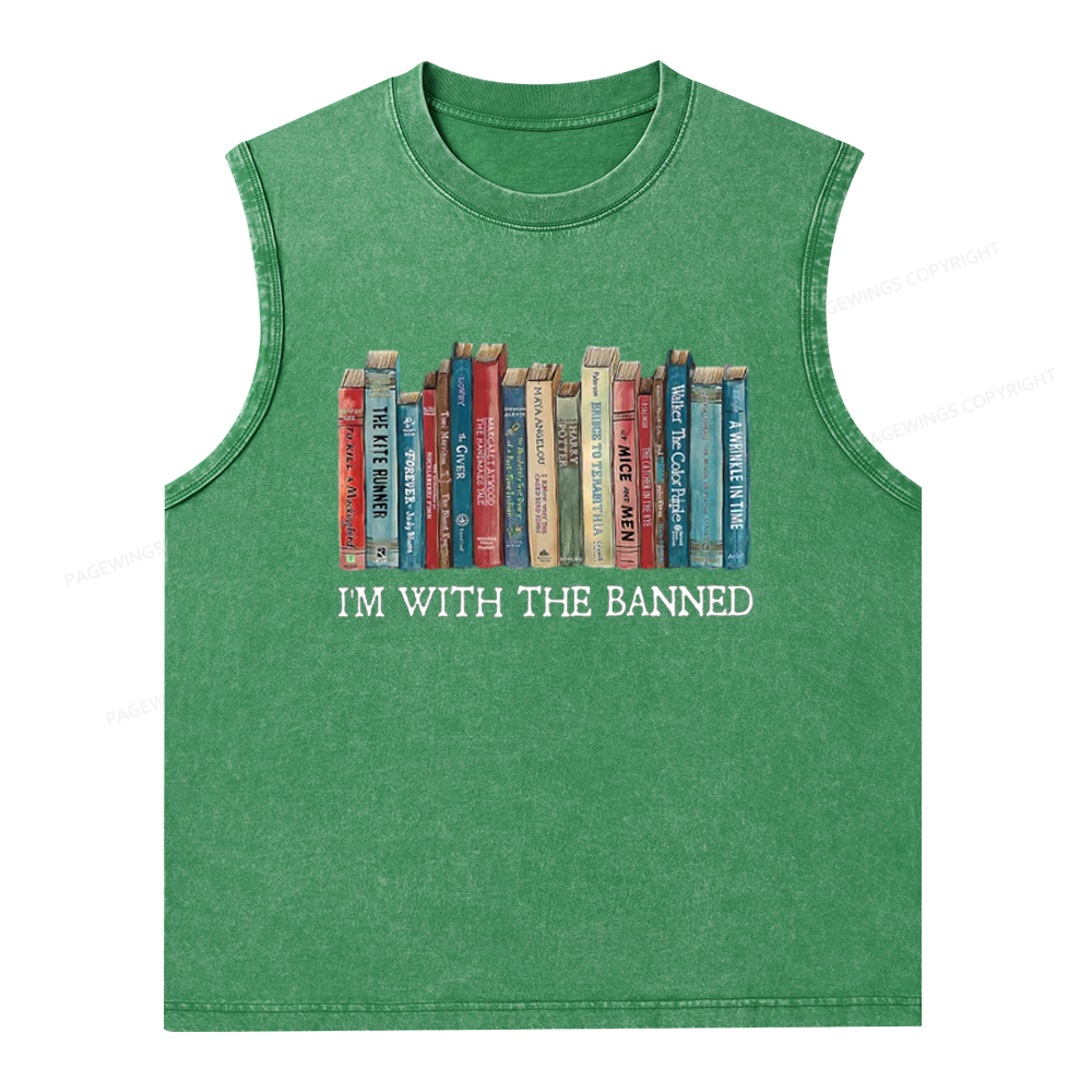 Pagewings I'm With The Banned Unisex Washed Tank Top