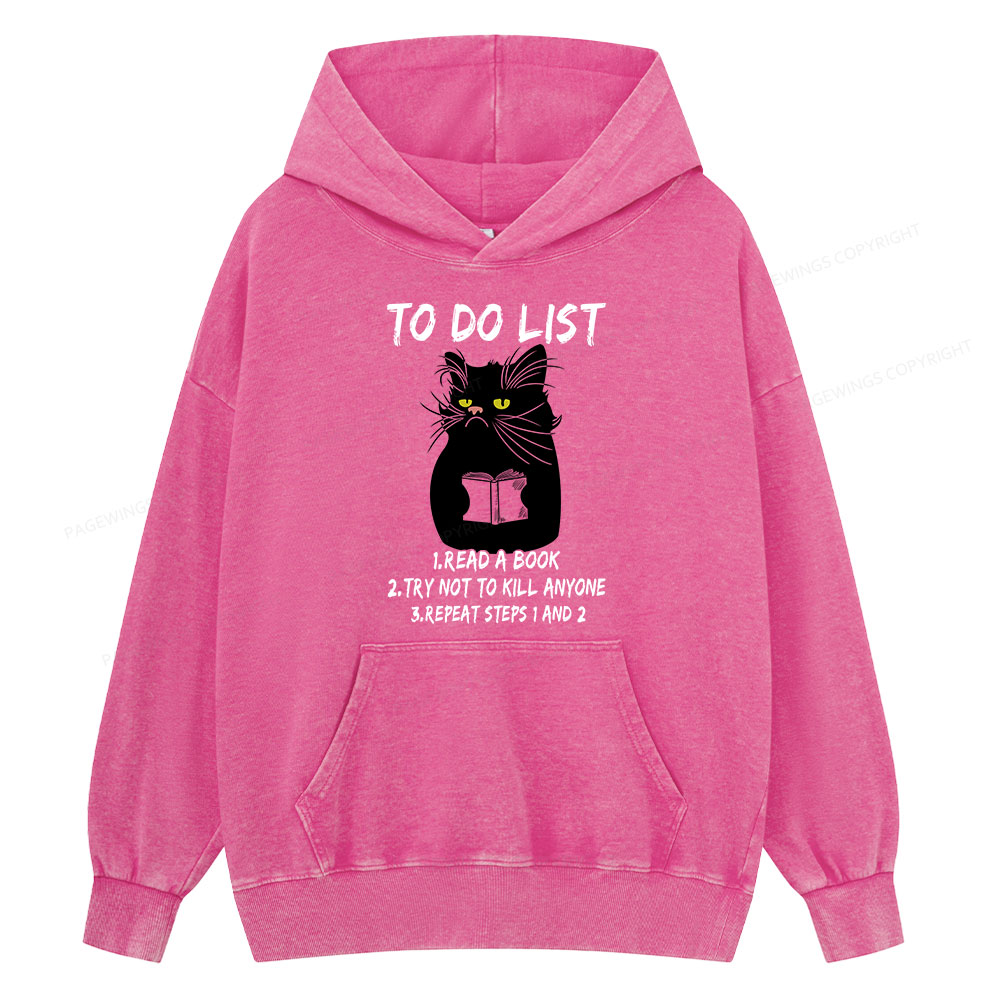 Pagewings Black Cat To Do List Unisex Washed Hoodie