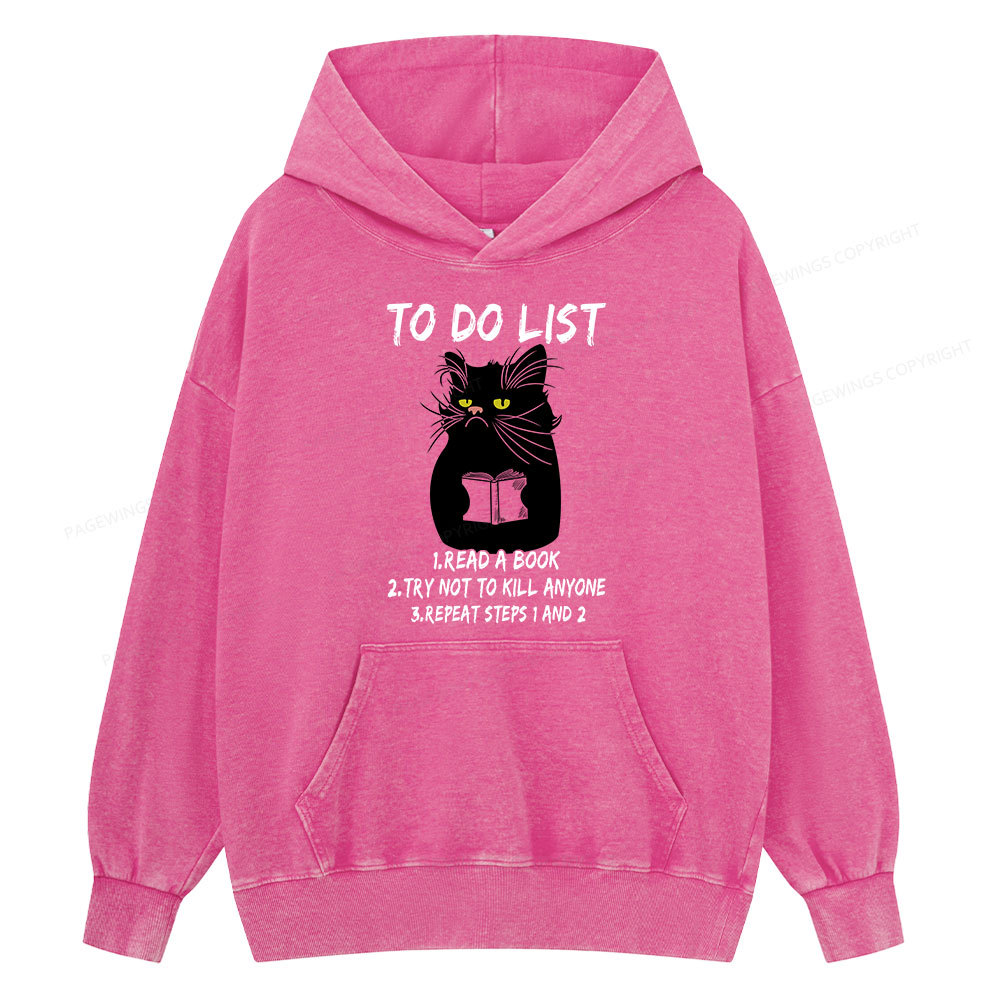 Pagewings Black Cat To Do List Unisex Washed Hoodie