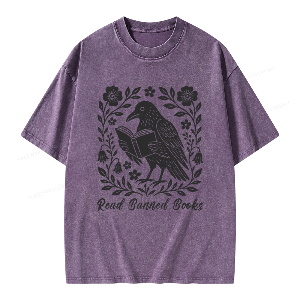 Pagewings Read Banned Books Unisex Washed T-shirt