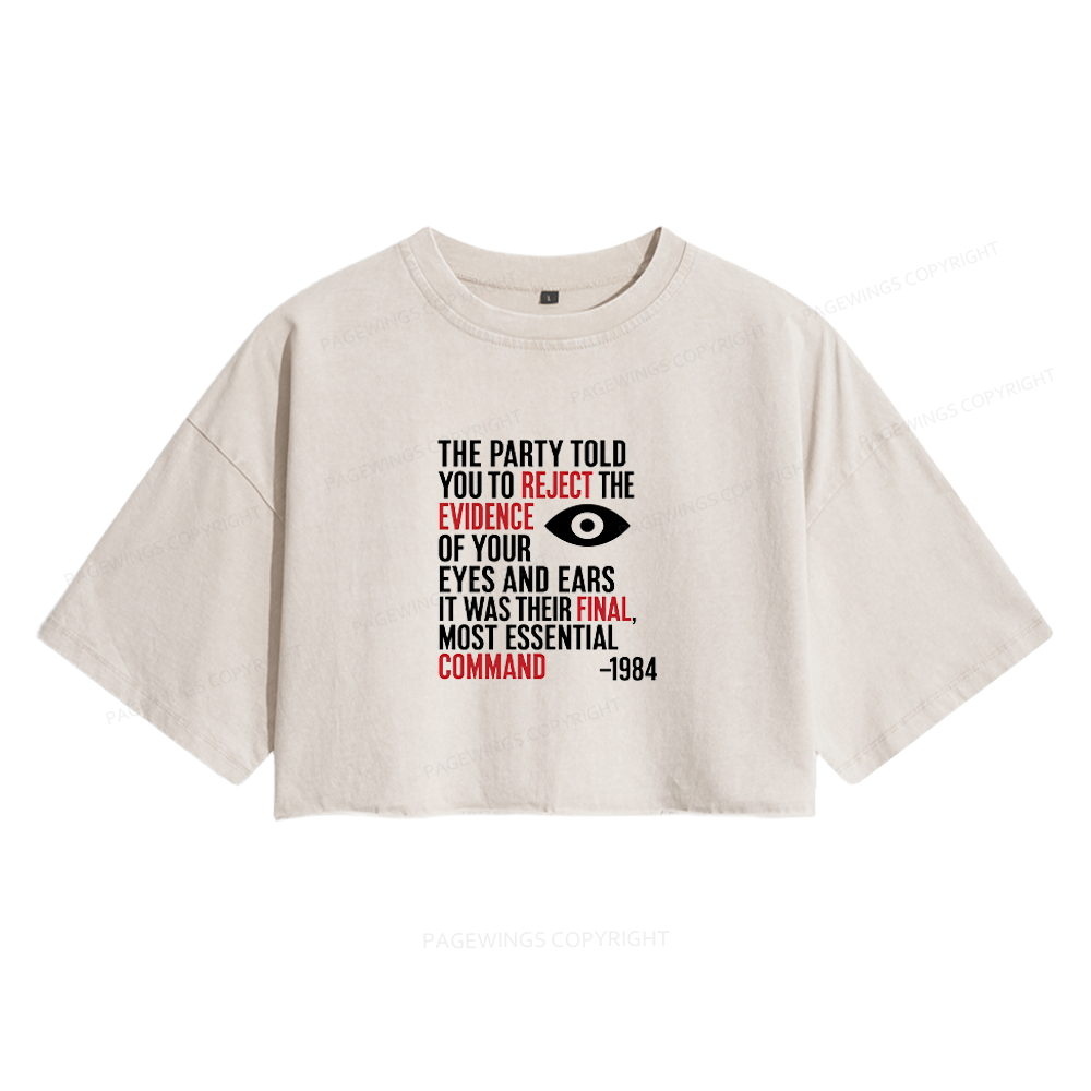 Pagewings Dystopia Quote Women's Washed Cropped T-shirt