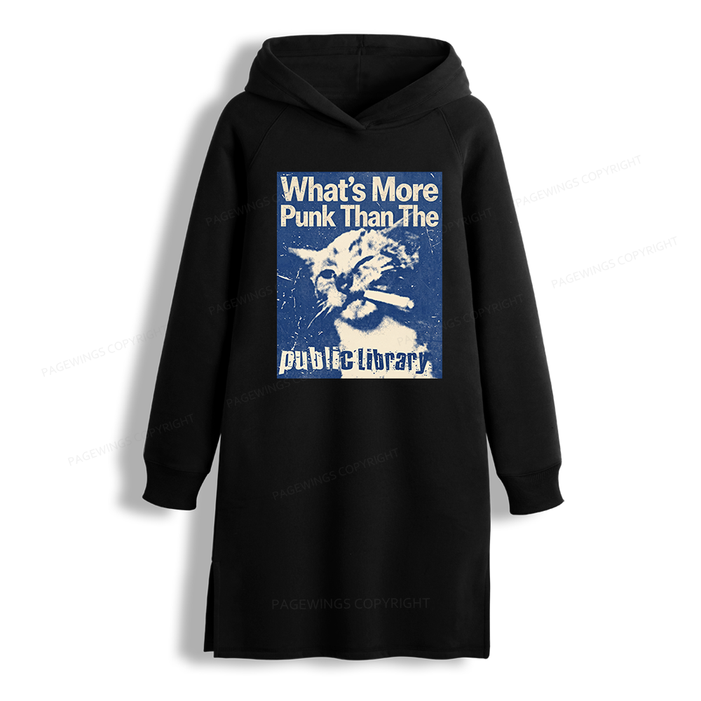 Pagewings What's More Punk Than The Public Library Side-Slit Fleece Hoodie Dress