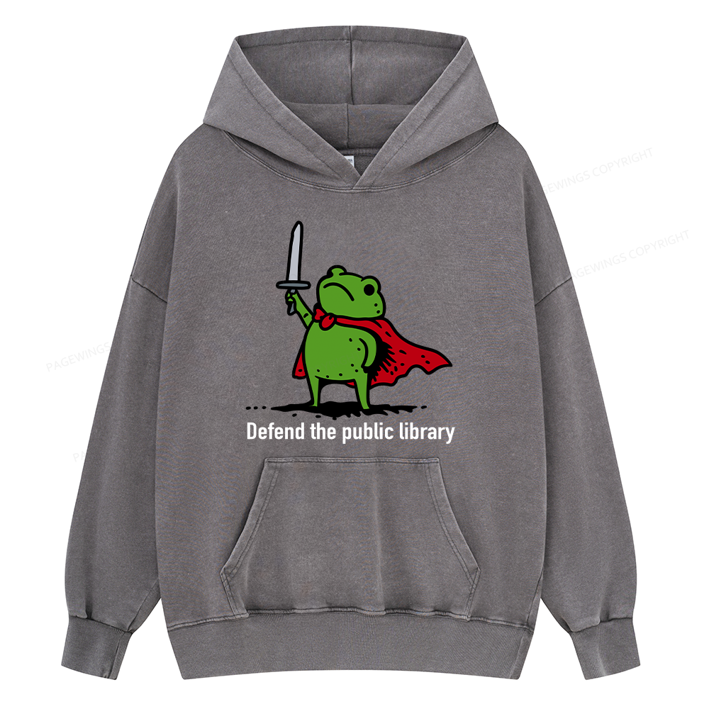 Pagewings Defend The Public Library Unisex Washed Hoodie