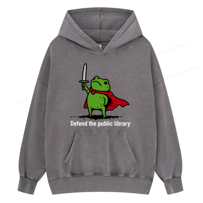 Pagewings Defend The Public Library Unisex Washed Hoodie