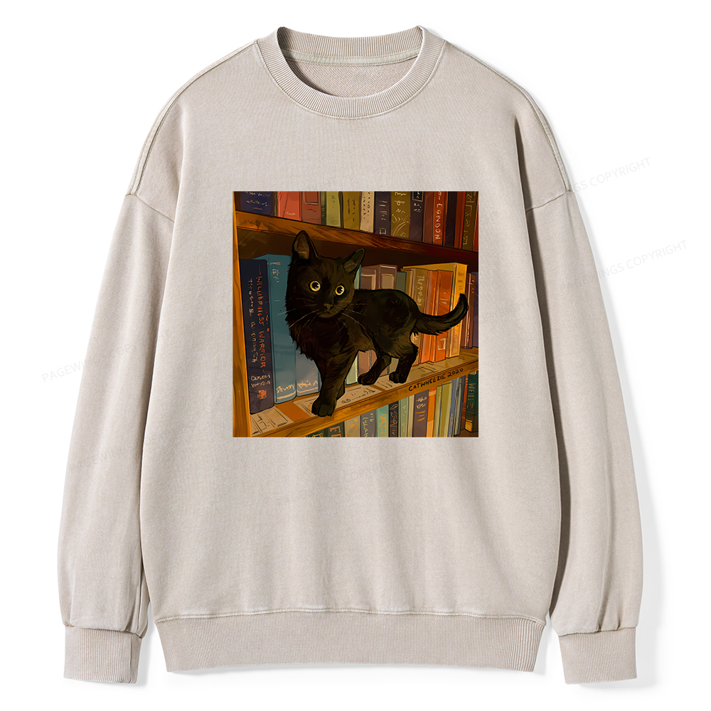 Pagewings Little Library Cat Unisex Washed Sweatshirt
