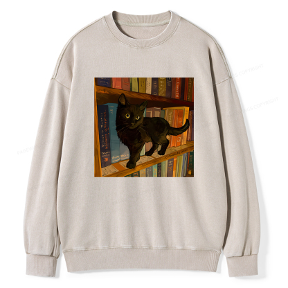 Pagewings Little Library Cat Unisex Washed Sweatshirt