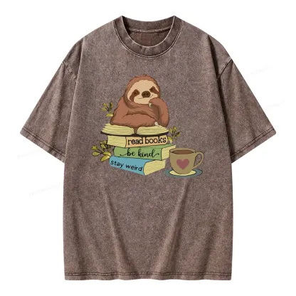 Pagewings Sloth Reading Unisex Washed T-shirt