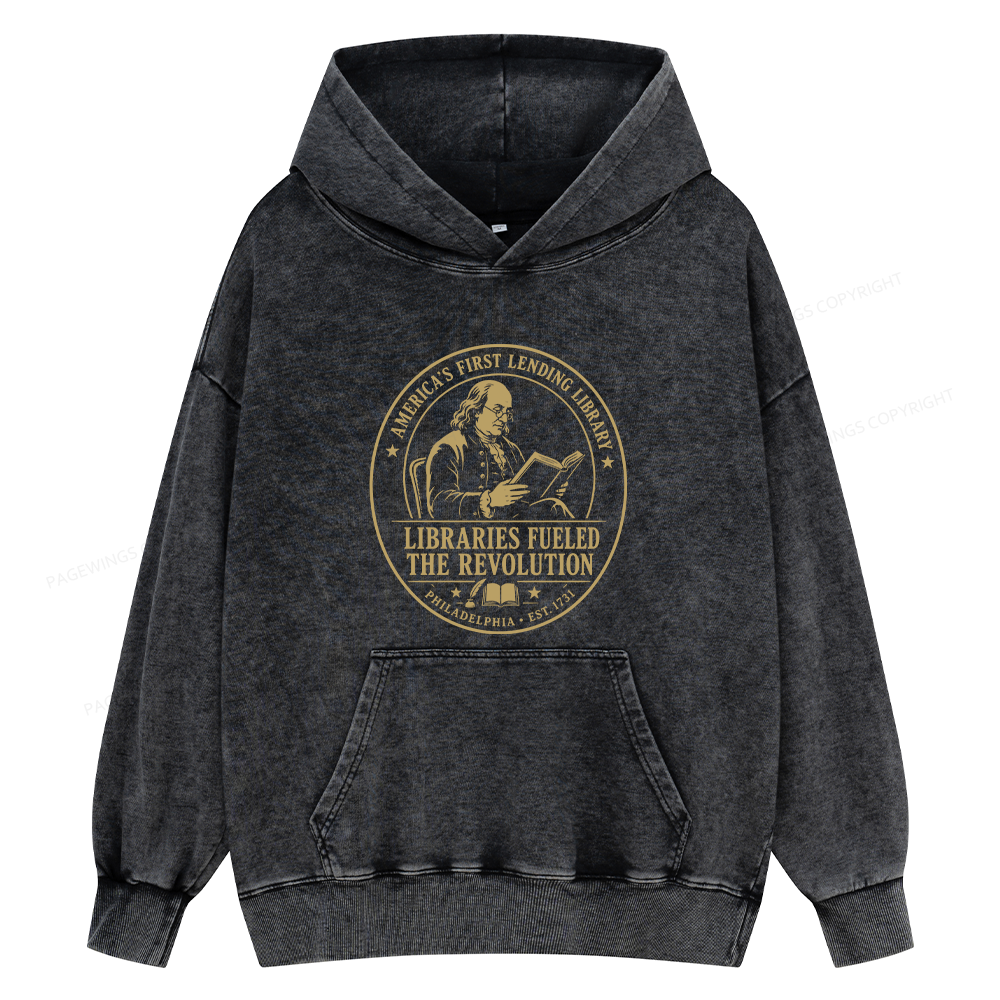 Pagewings Libraries Fueled the Revolution Unisex Washed Hoodie